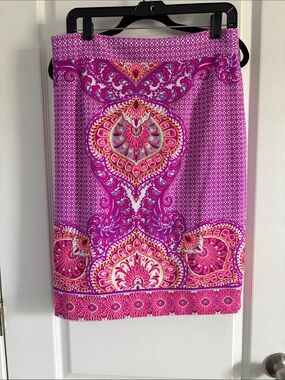 ANTONIO MELANI bright Pink and Purple Paisley Pencil Skirt Sz Large